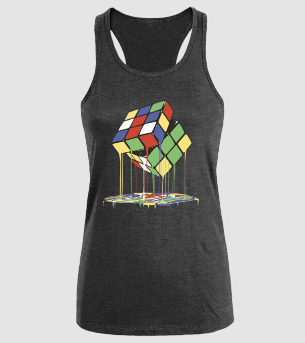 Melting Rubik cube model negru pe tricou