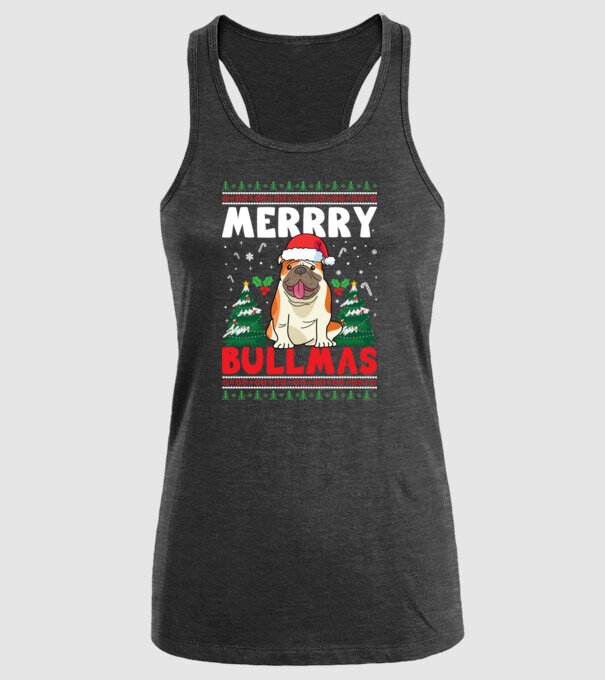Merry bullmas ugly sweater model negru pe tricou