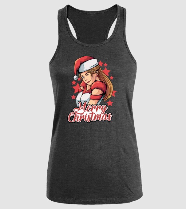 Merry christmas santa girl model negru pe tricou