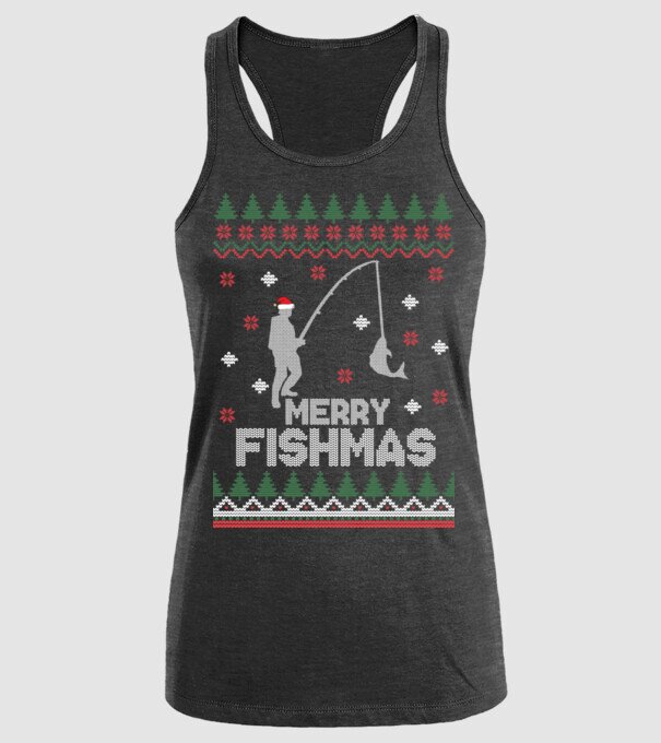 Merry Fishmas model negru pe tricou