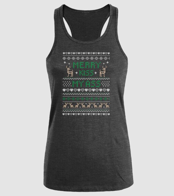 Merry kiss my ass ugly sweater model negru pe tricou