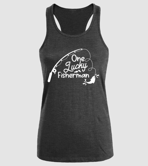One lucky Fisherman model negru pe tricou