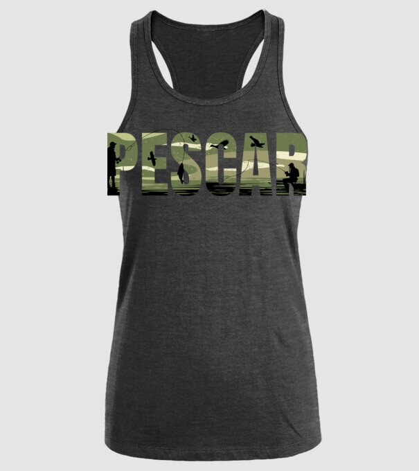 PESCAR model negru pe tricou
