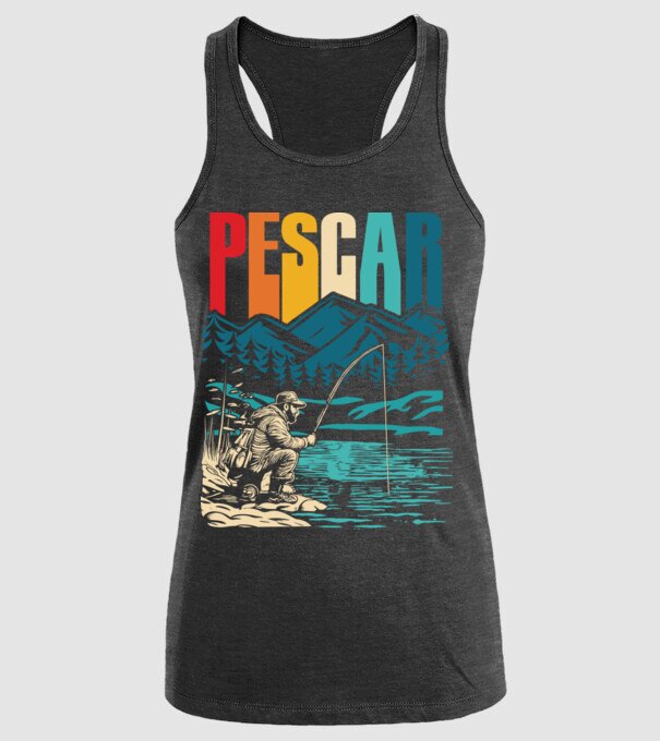 Pescar retro model negru pe tricou
