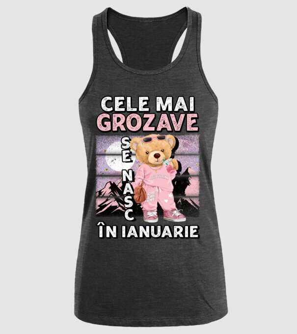 RETRO teddy fetişcană IANUARIE model negru pe tricou