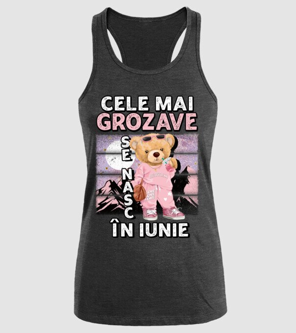 RETRO teddy fetişcană IUNIE model negru pe tricou