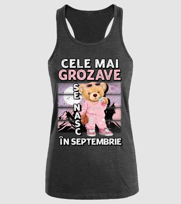 RETRO teddy fetişcană SEPTEMBRIE model negru pe tricou