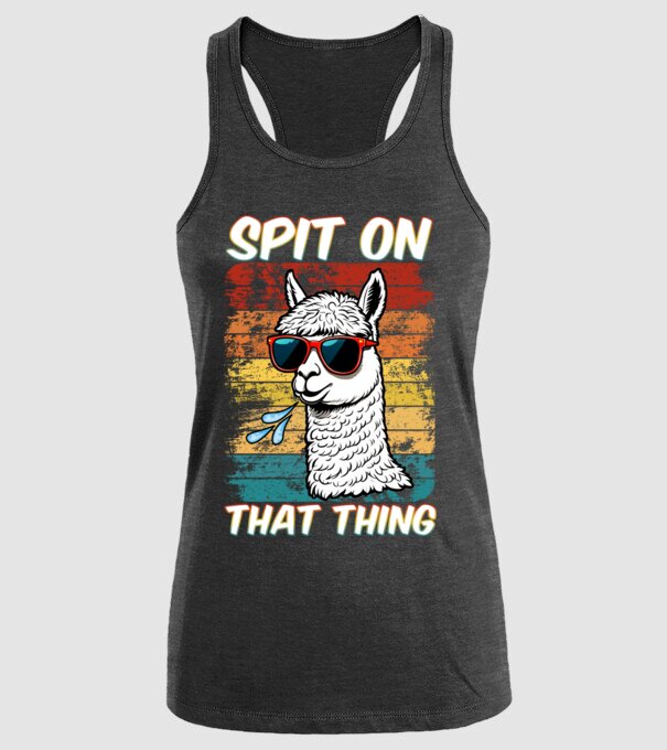 Spit on that thing llama rainbow Hawk Tuah model negru pe tricou
