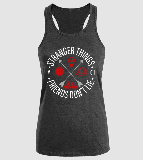 stranger things friends dont lie model negru pe tricou