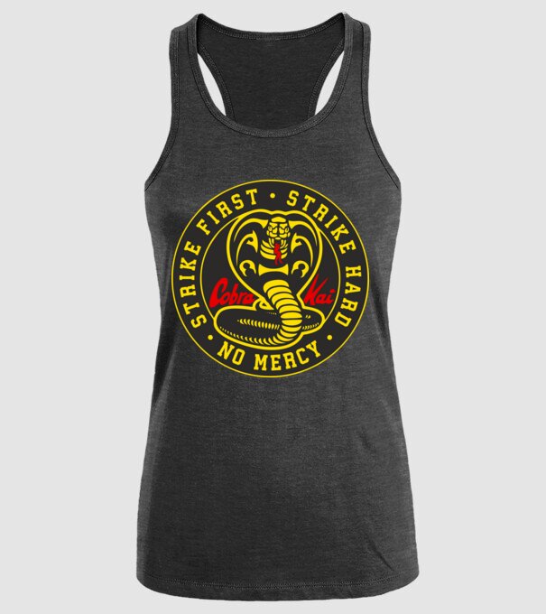 Strike first strike hard cobra kai model negru pe tricou