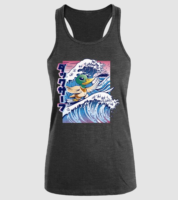 Surfer Duck model negru pe tricou