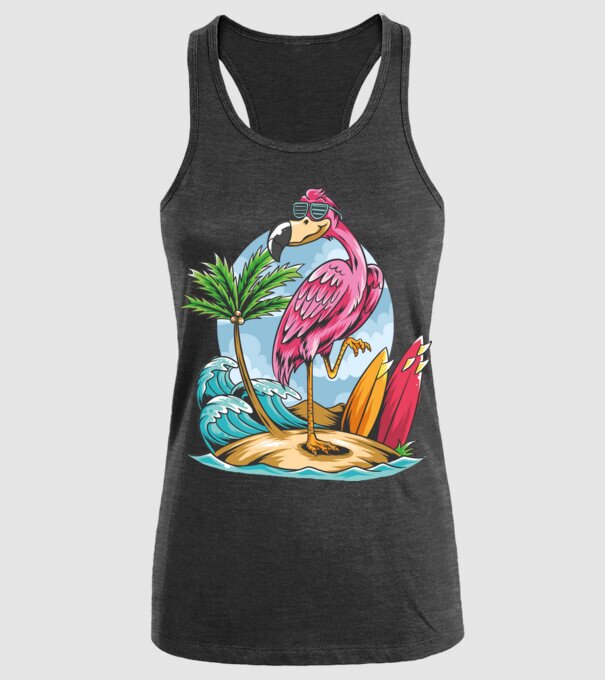 Surfer flamingo model negru pe tricou