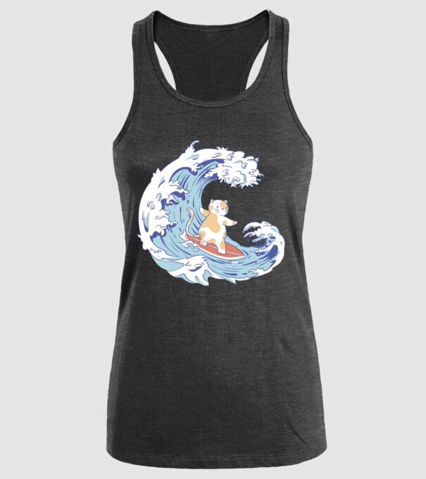 Surfer kitty model negru pe tricou