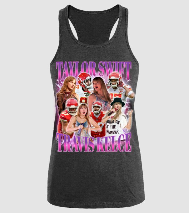 Taylor Swift ERAS Travis Kelce bootleg model negru pe tricou