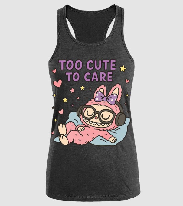Too cute to care model negru pe tricou