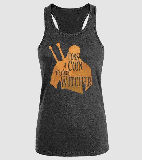 Toss a Coin to your Witcher model negru pe tricou