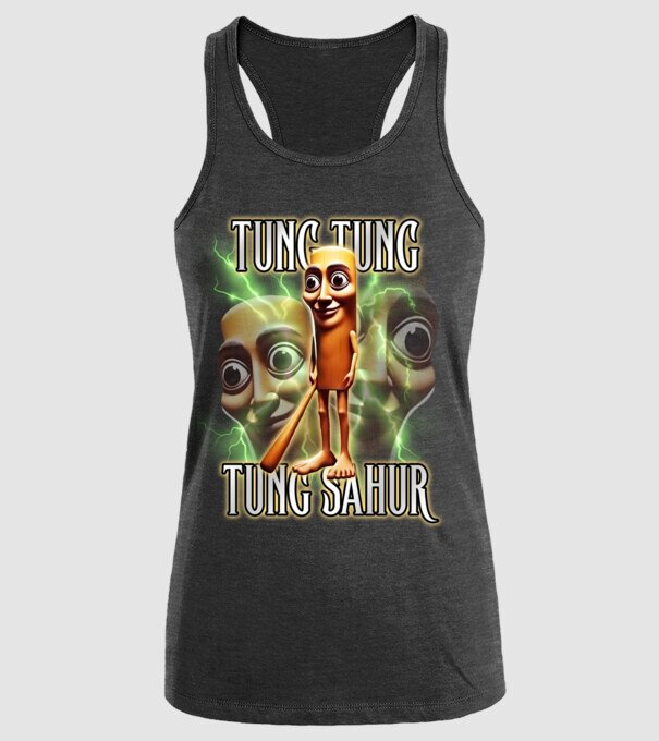 Tung Tung Tung Sahur model negru pe tricou