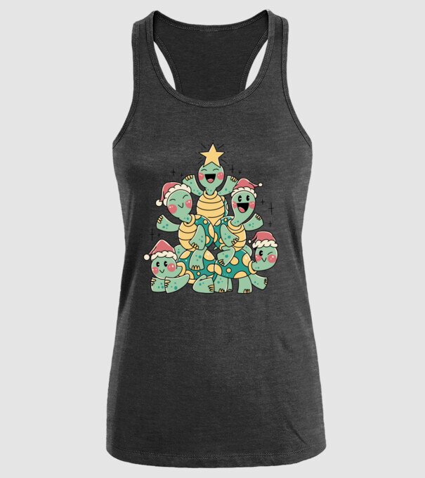 Turtle christmas tree model negru pe tricou