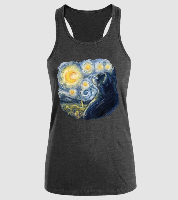 Van Gogh cat model negru pe tricou
