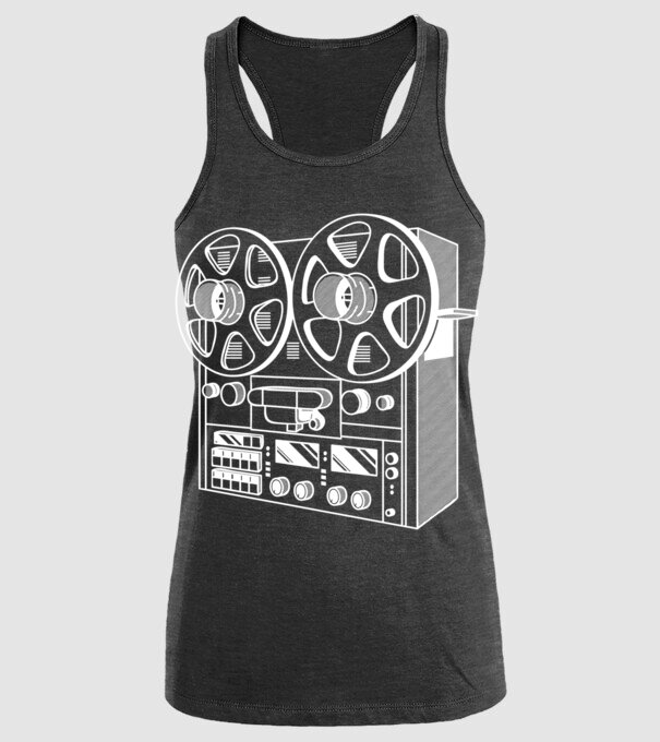 Vintage Reel to Reel Recorder model negru pe tricou