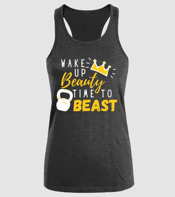 Wake Up Beauty Time To Beast model negru pe tricou