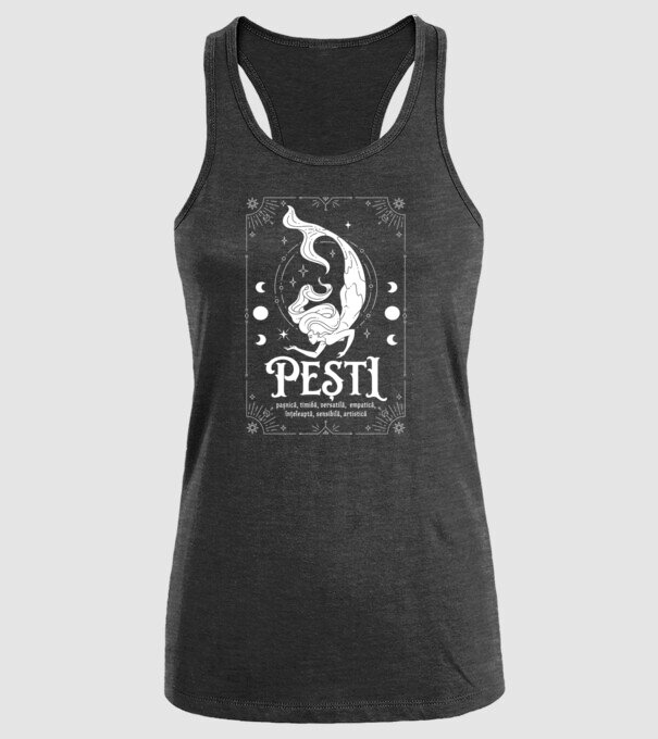 Zodiac femeie PEȘTI white model negru pe tricou