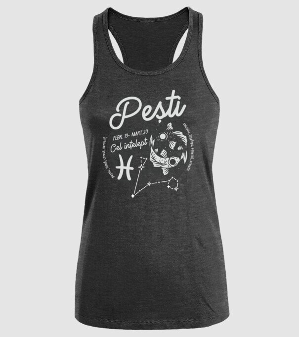 Zodiac bărbat PEȘTI retro model negru pe tricou