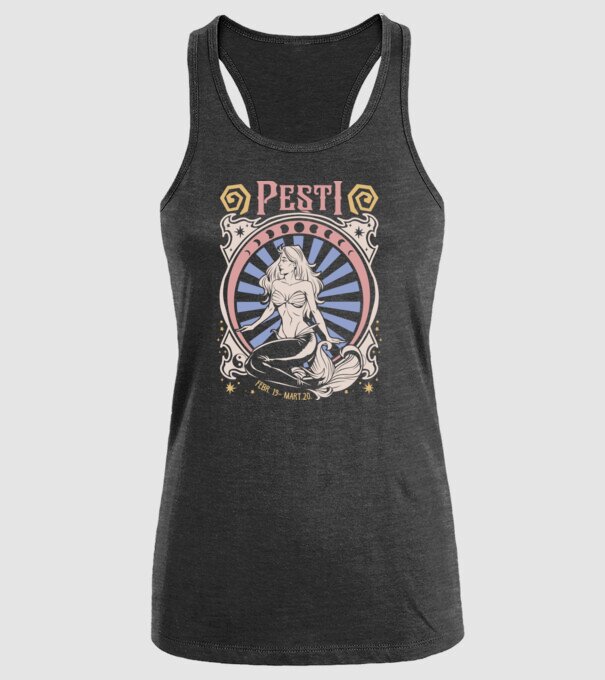 Zodiac Vintage PEȘTI model negru pe tricou