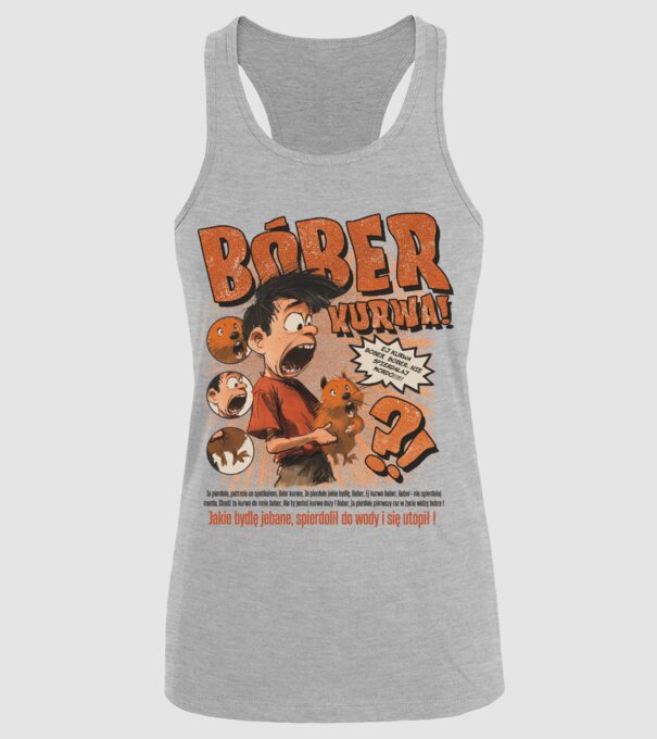 Bobr Kurwa comic model gri pe tricou