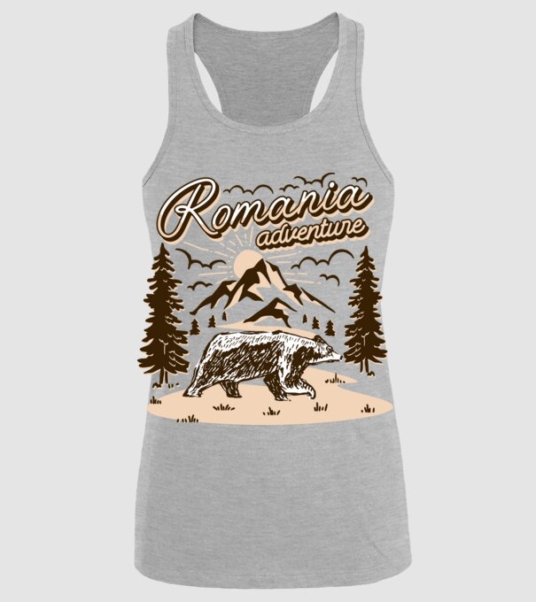 Romania bear adventure model gri pe tricou