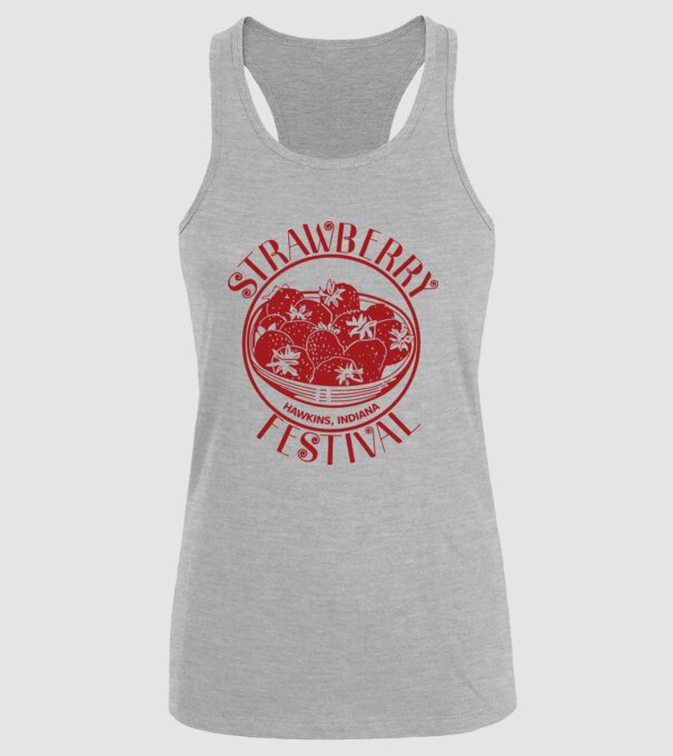 strawberry festival stranger things model gri pe tricou