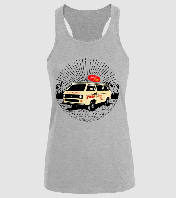 surfer boy pizza bus stranger things model gri pe tricou