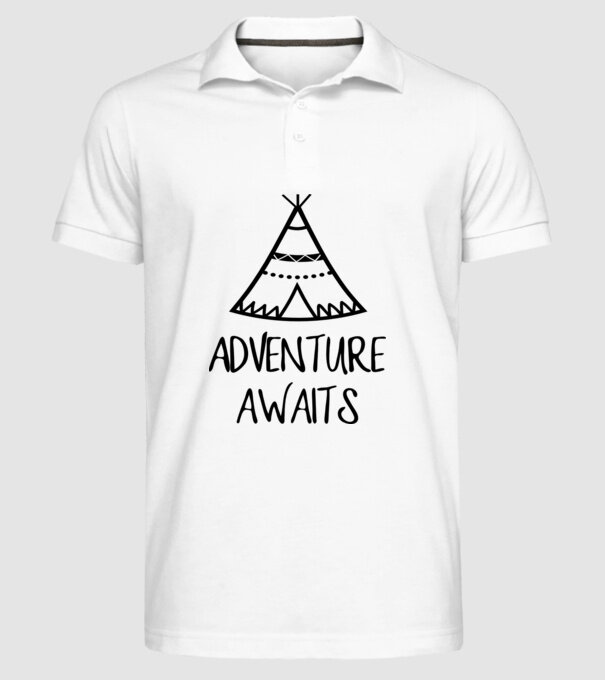 Adventure awaits teepee model alb pe tricou
