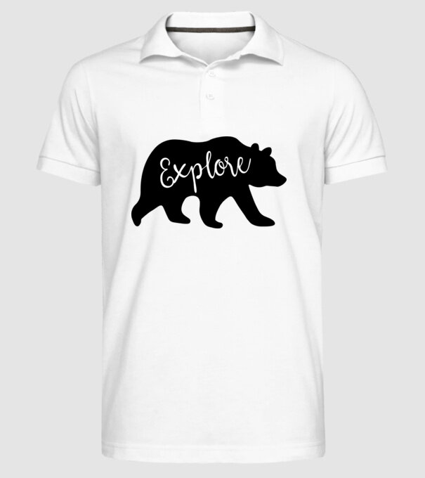 Bear explore model alb pe tricou