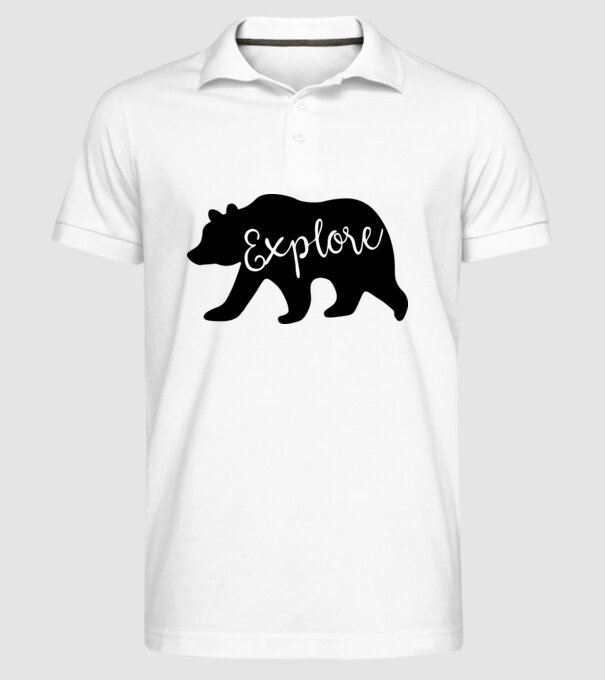 Bear left explore model alb pe tricou