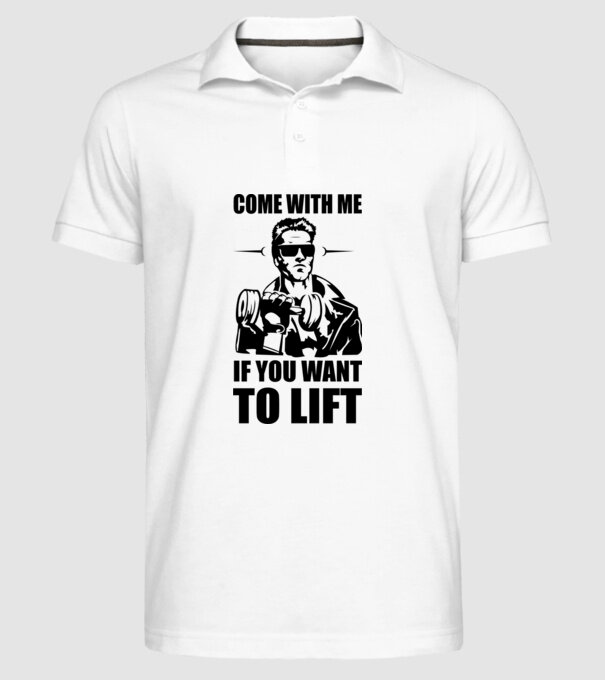 come with me arnold model alb pe tricou