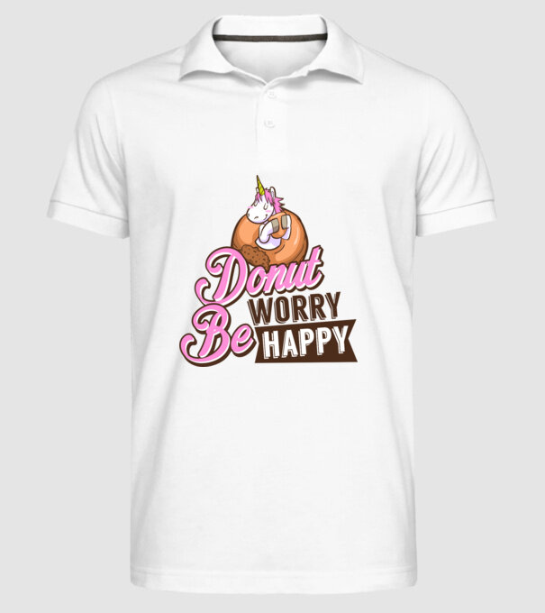 Donut worry be happy model alb pe tricou