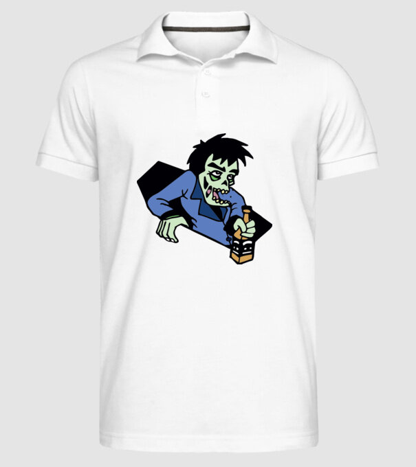 Drunk Zombie model alb pe tricou