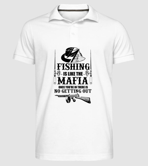 Fishing is like mafia model alb pe tricou