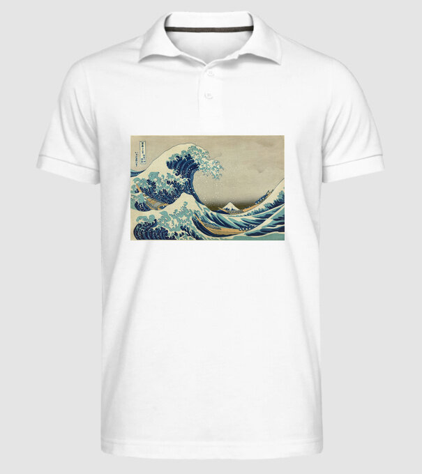 Great Wave of Kanagawa mască model alb pe tricou