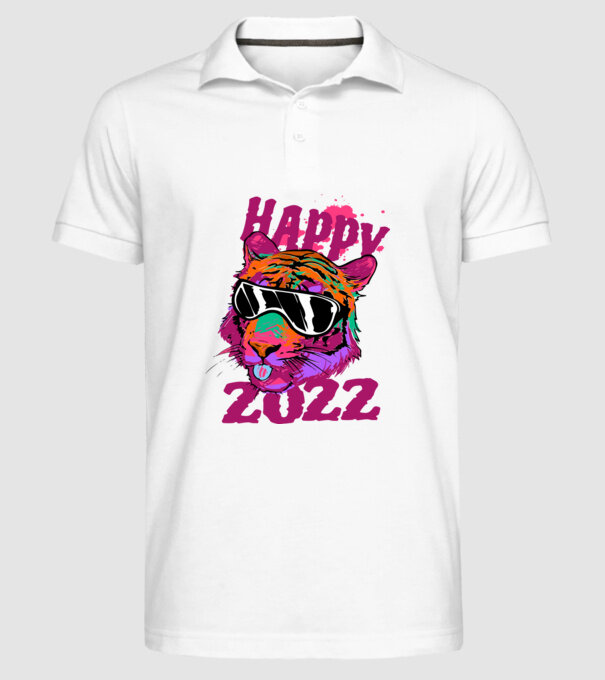 Happy 2022 tiger model alb pe tricou