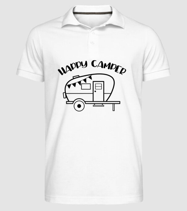Happy camper model alb pe tricou
