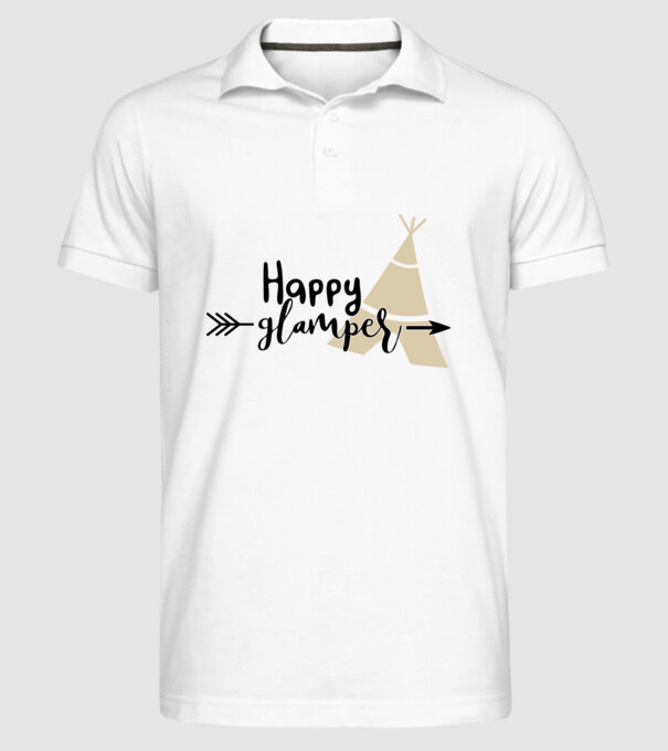 Happy glamper model alb pe tricou