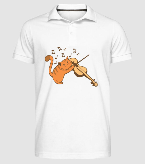Pisică cântă la vioară model alb pe tricou
