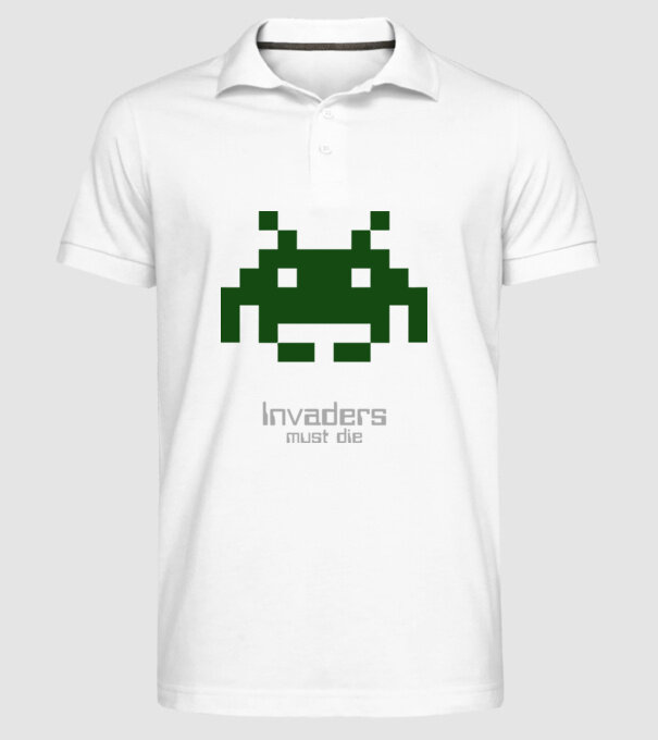 Invaders Must Die model alb pe tricou