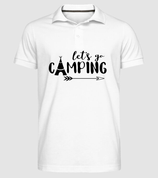 'Let''s go camping' model alb pe tricou
