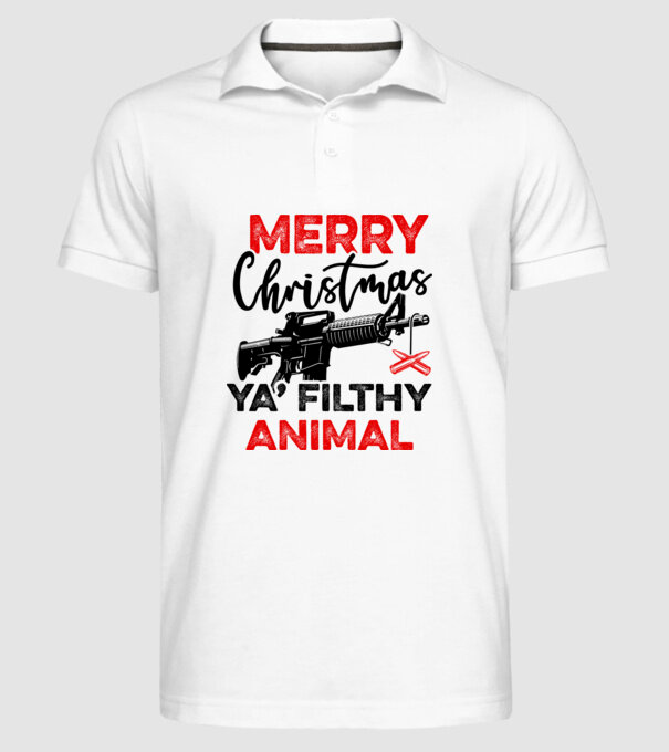 Merry Christmas Ya Filthy Animal model alb pe tricou