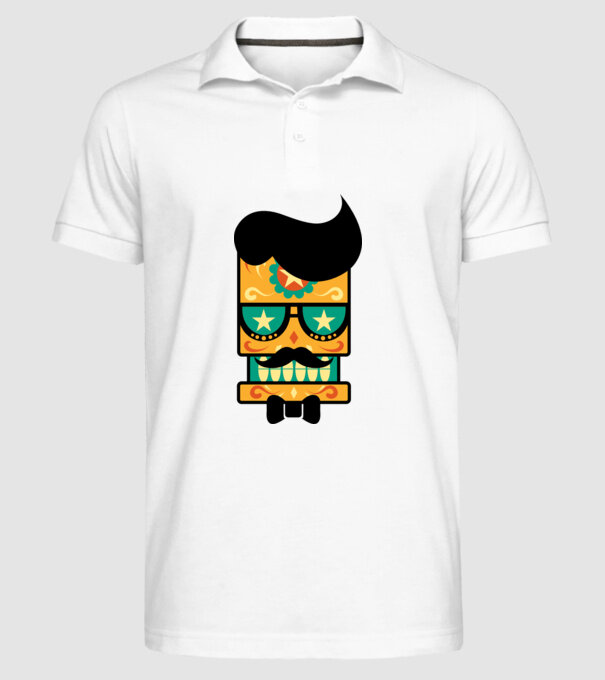 Mustache model alb pe tricou