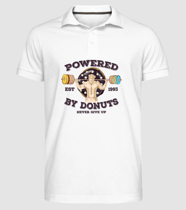 Powered by donuts model alb pe tricou