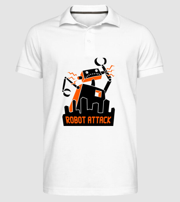 Robot Attack model alb pe tricou